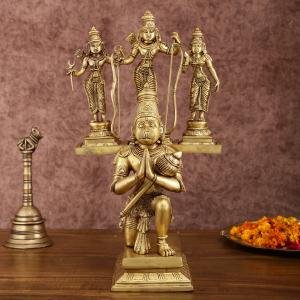 Pure Brass Lord Hanuman Vahana Ram Darbar | 18" x 10" x 8" (45.7 x 25.4 x 20.3 cm) | 12 kg Divine Composition | Unique Sacred Art | Temple Grade